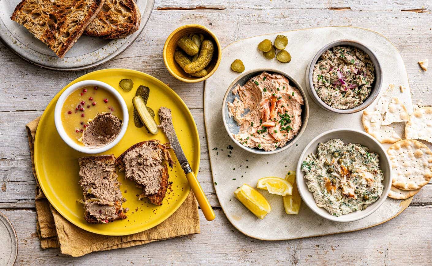 A spread of pâté with bread.