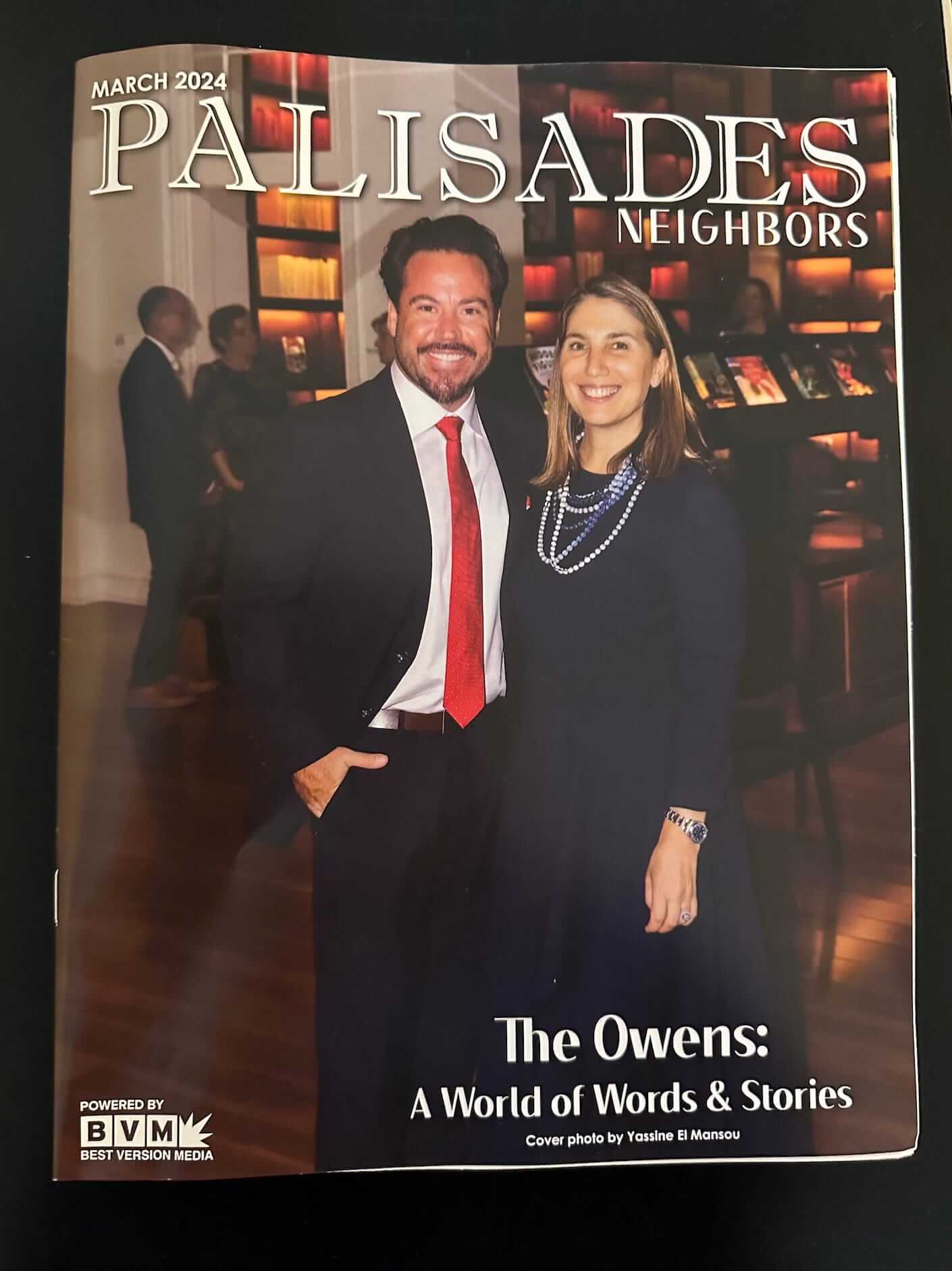 zibby owens and her husband on the cover of Palisades magazine