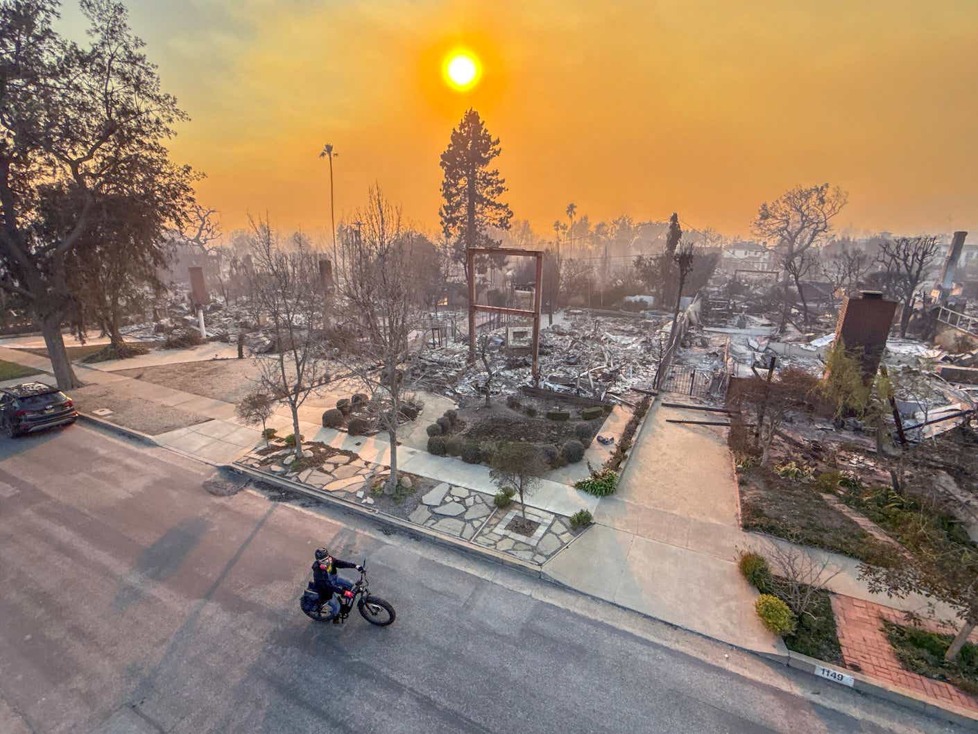 Rows of destroyed homes during the Palisades Fire in the Alphabet Streets neighborhood of Pacific Palisades, CA, on Thursday, January 9, 2025. (Photo by Jeff Gritchen, Orange County Register/SCNG)