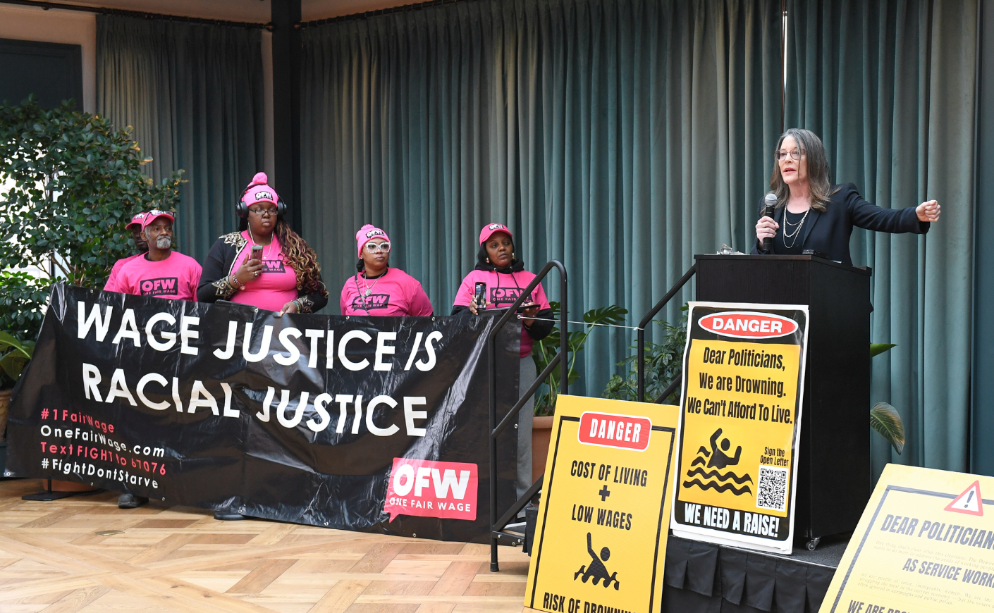 Marianne Williamson speaks at the "Win With Workers" rally at the DNC Midwestern Candidate Forum on Jan. 16, 2025 in Detroit, Michigan.