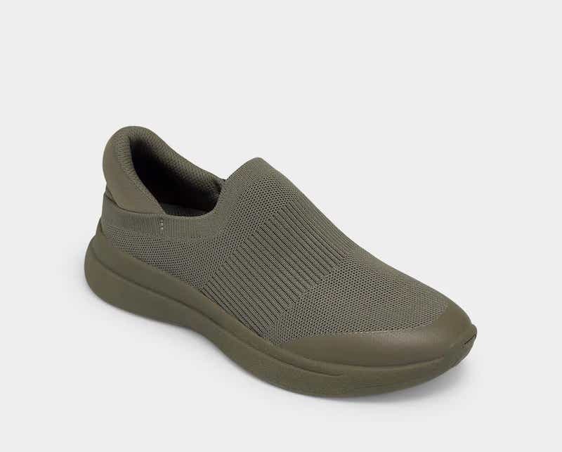olive green slip on sneaker
