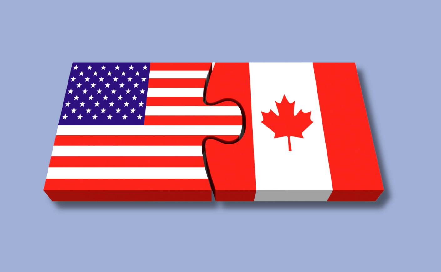 Canada and US flags together in puzzle