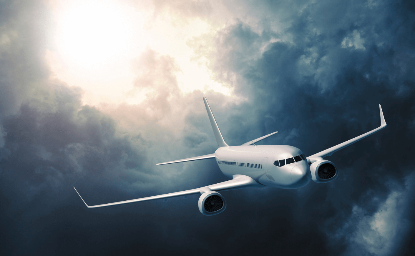 airplane flying through a storm