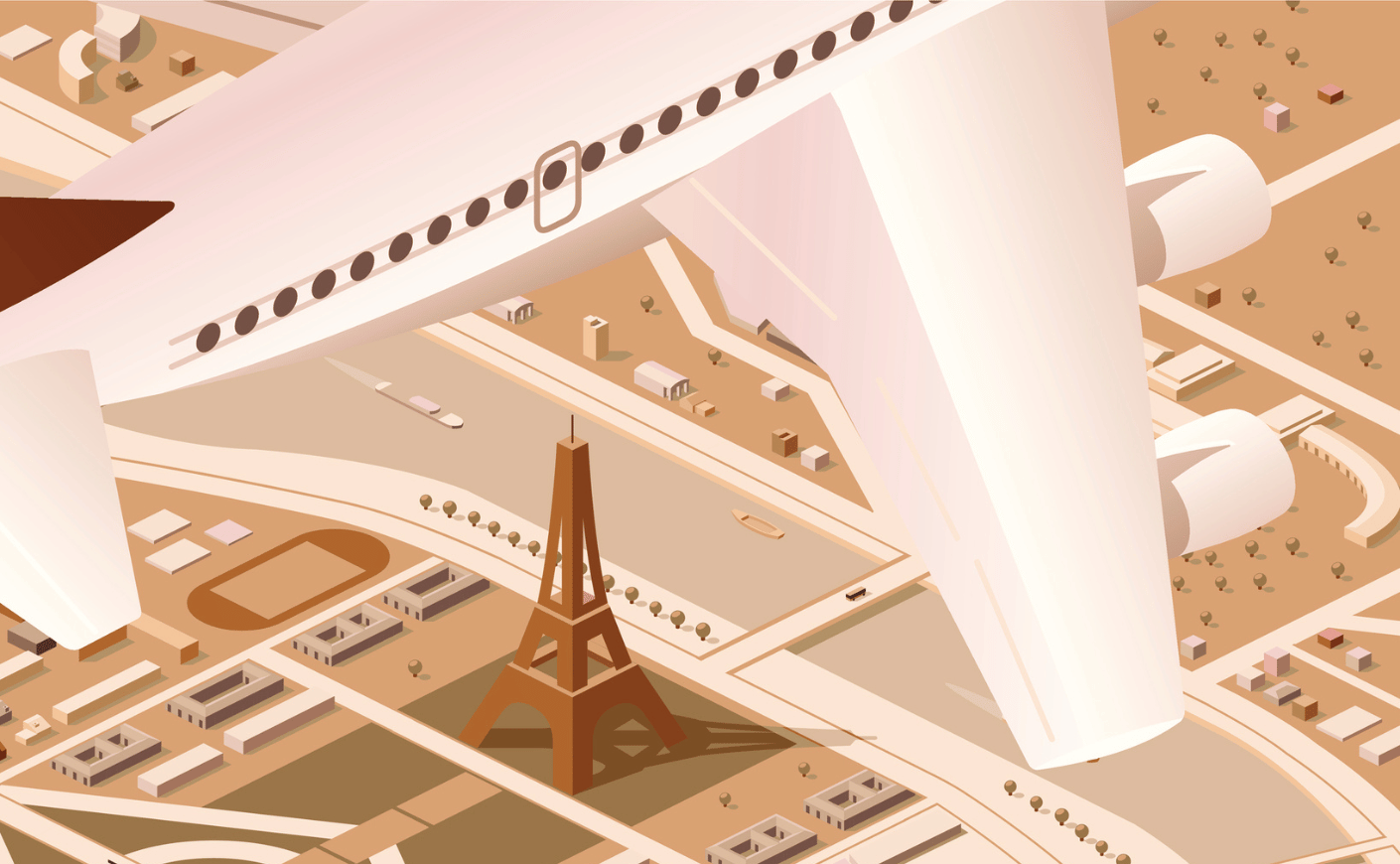 flight over paris illustration