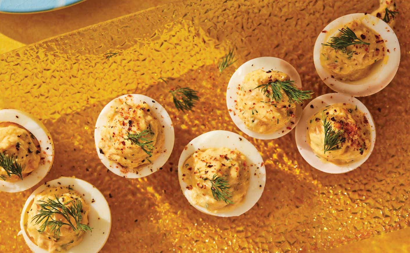 Seven deviled eggs.