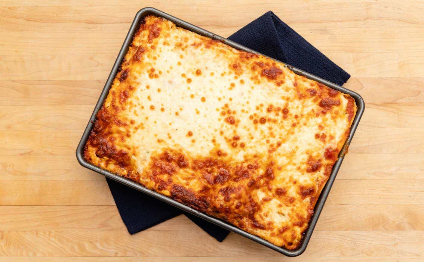 A cooked lasagna.