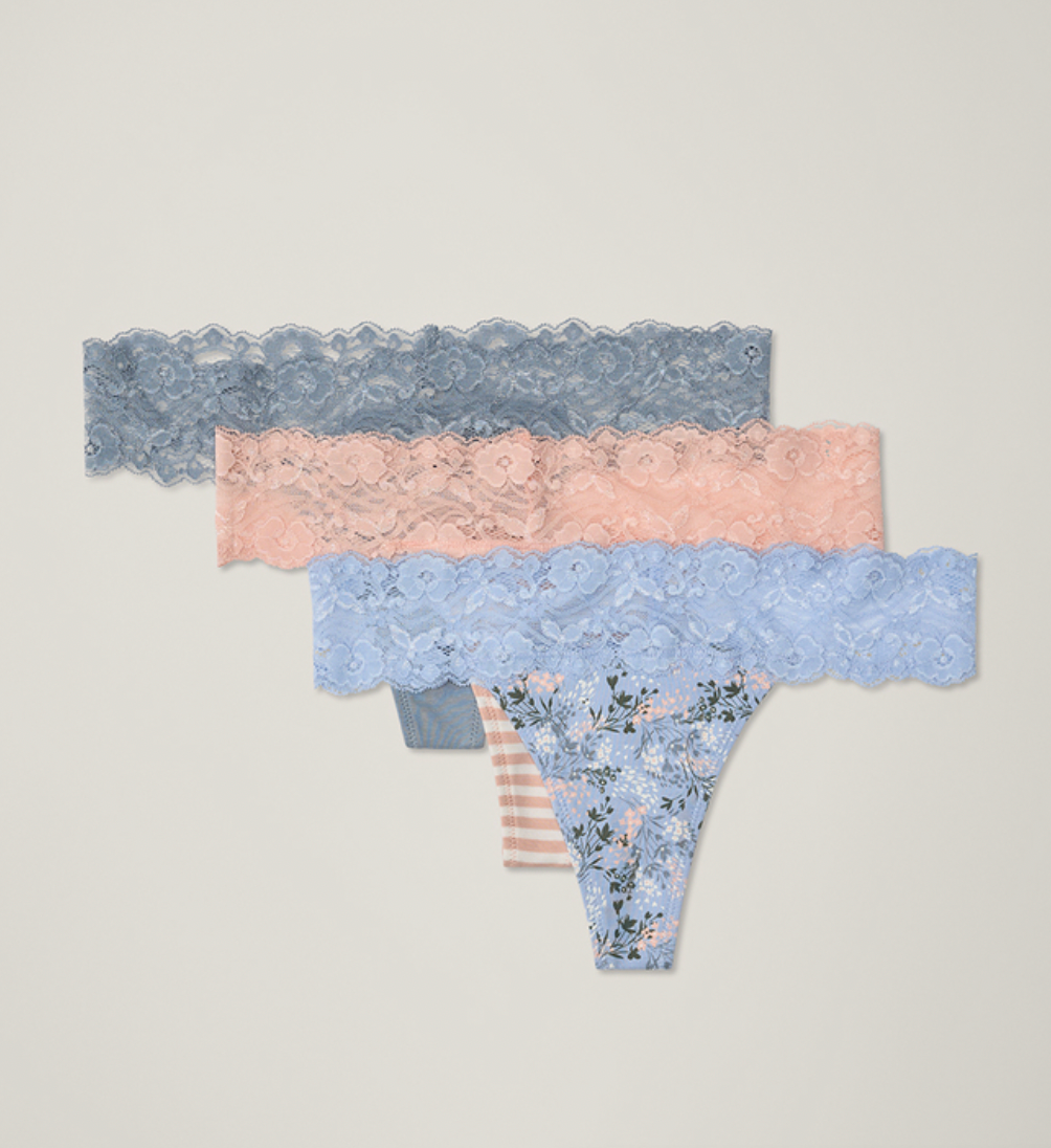 Pact Lace Waist Thong 3-Pack