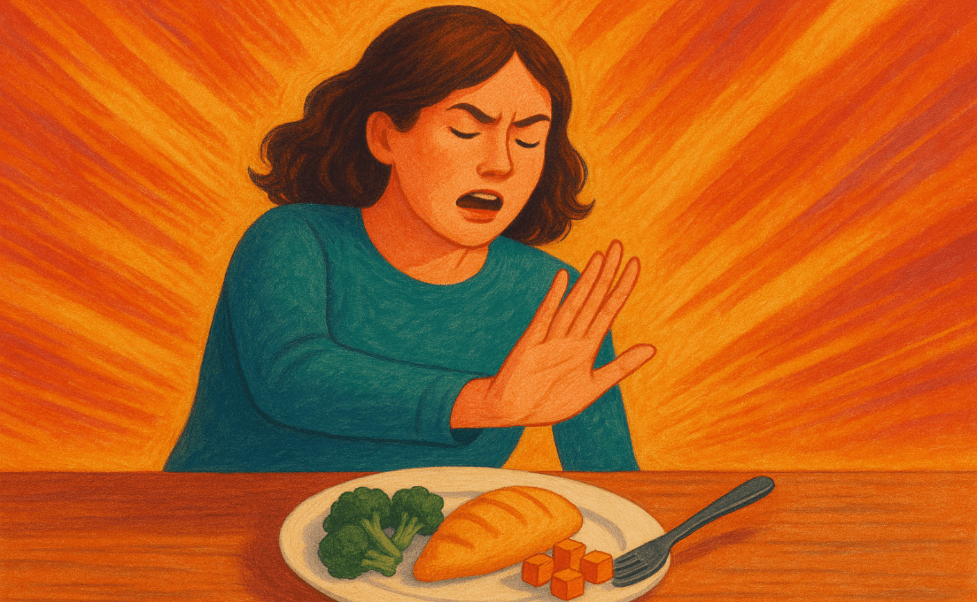 woman pushing food away