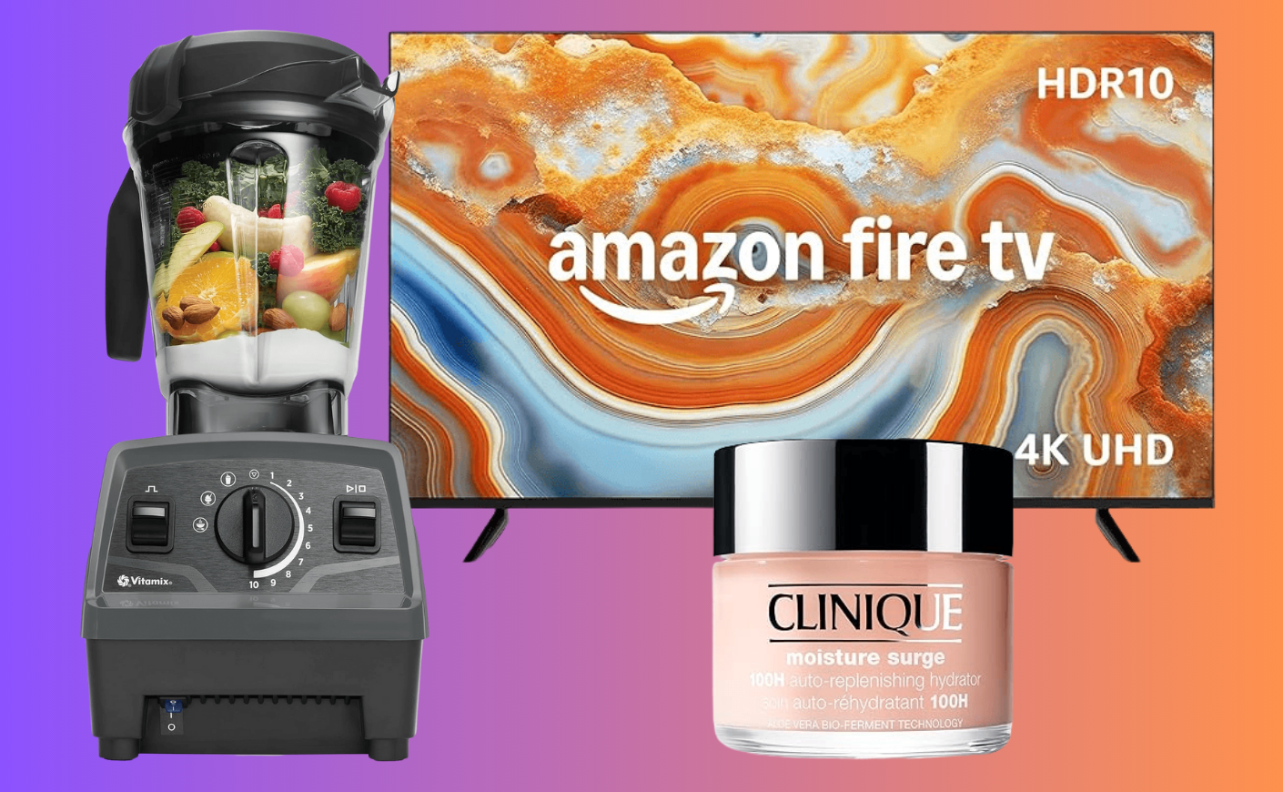 collage of a blender, tv, and clinique cream