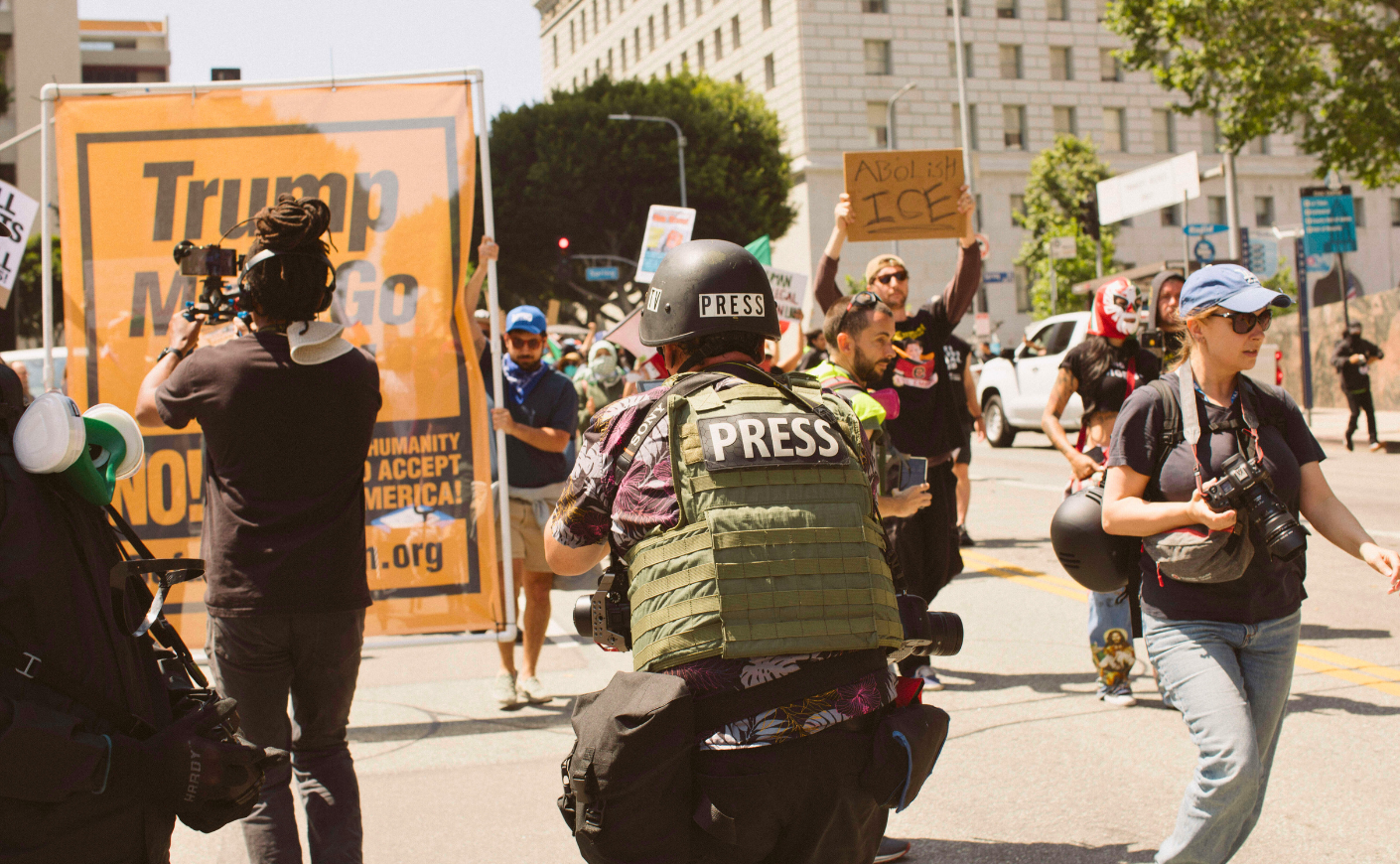 LA protesters with photojournalist