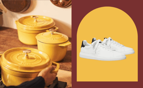 photo composite with pots next to a sneaker