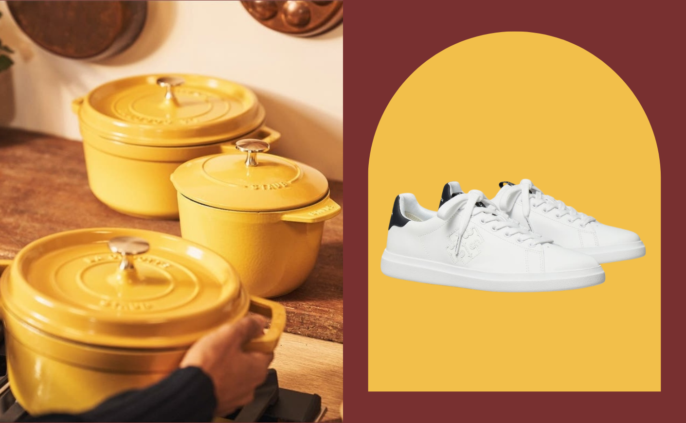 photo composite with pots next to a sneaker