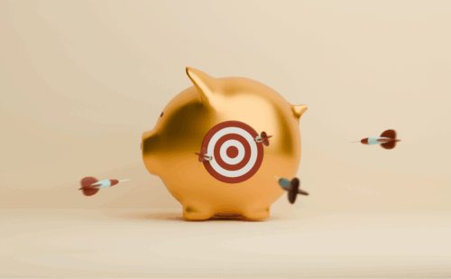 gold piggy bank with arrows