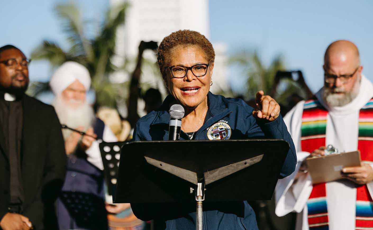 karen bass speaking at LA protests
