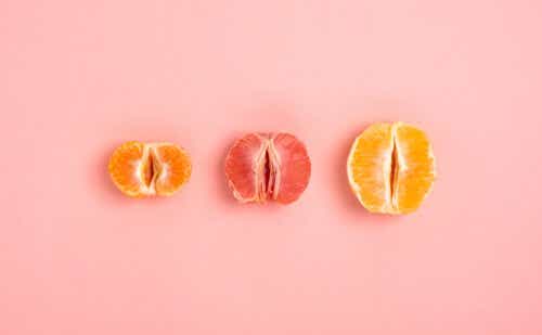 three orange halves