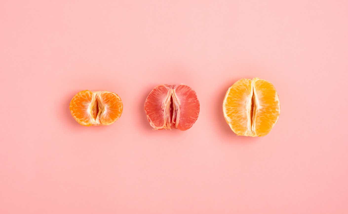 three orange halves