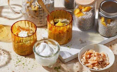 An assortment of chia puddings.