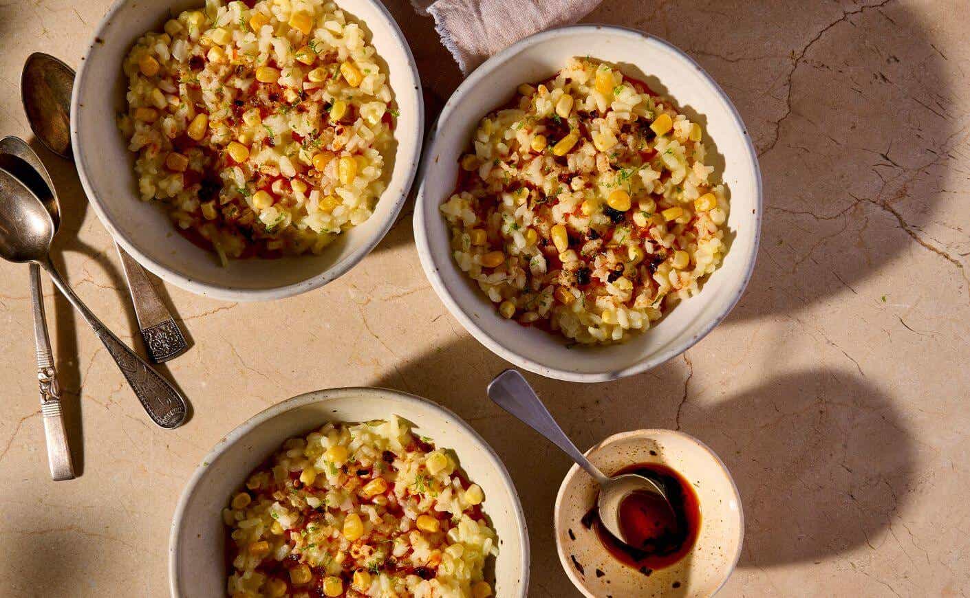 Bowls of corn risotto.
