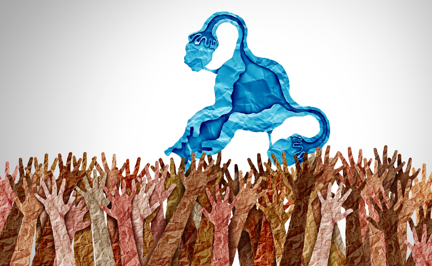 people reaching their arms up below a uterus