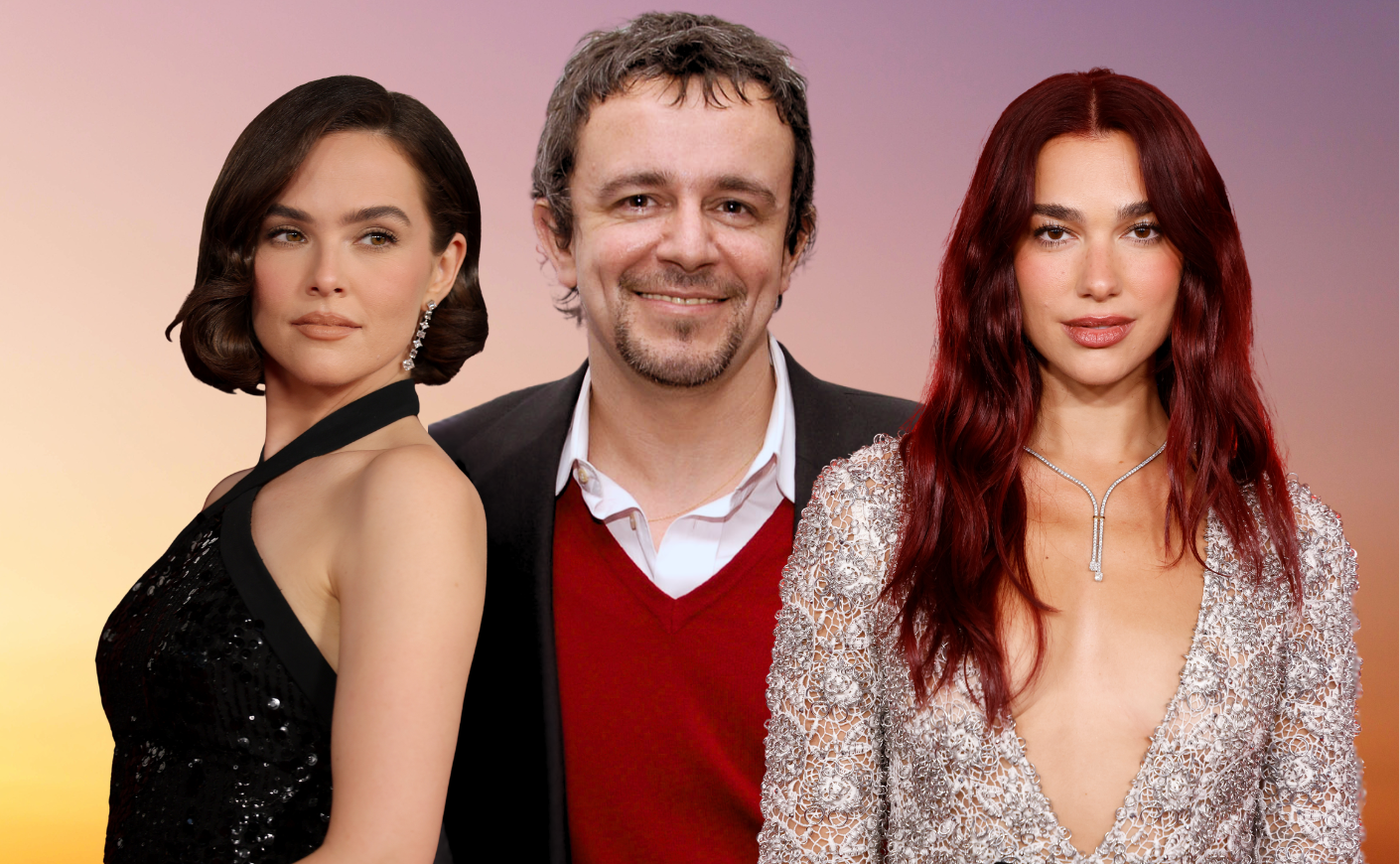 zoey deutch, nick arrojo and dua lipa