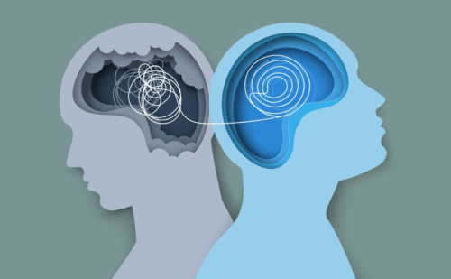 Illustration of two silhouettes back to back with a string connecting them
