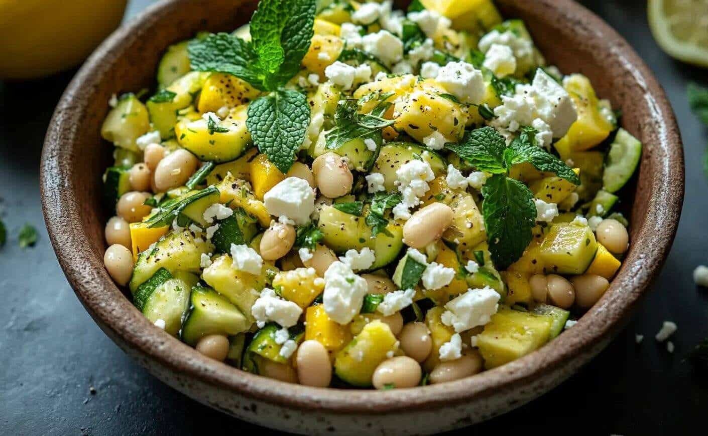 A bowl of zucchini and white bean salad.