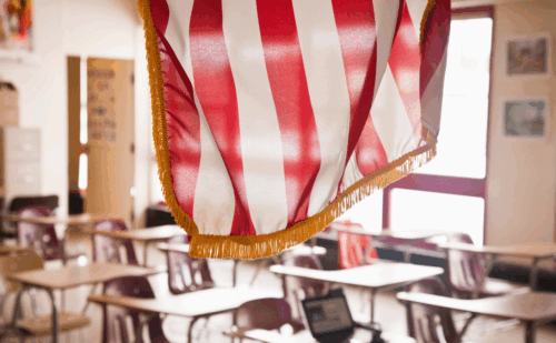 flag hanging in classroom