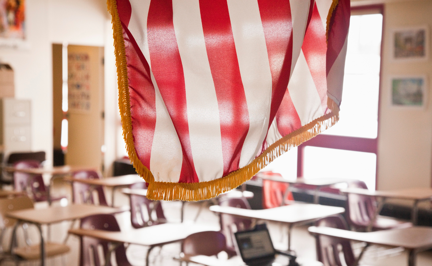 flag hanging in classroom