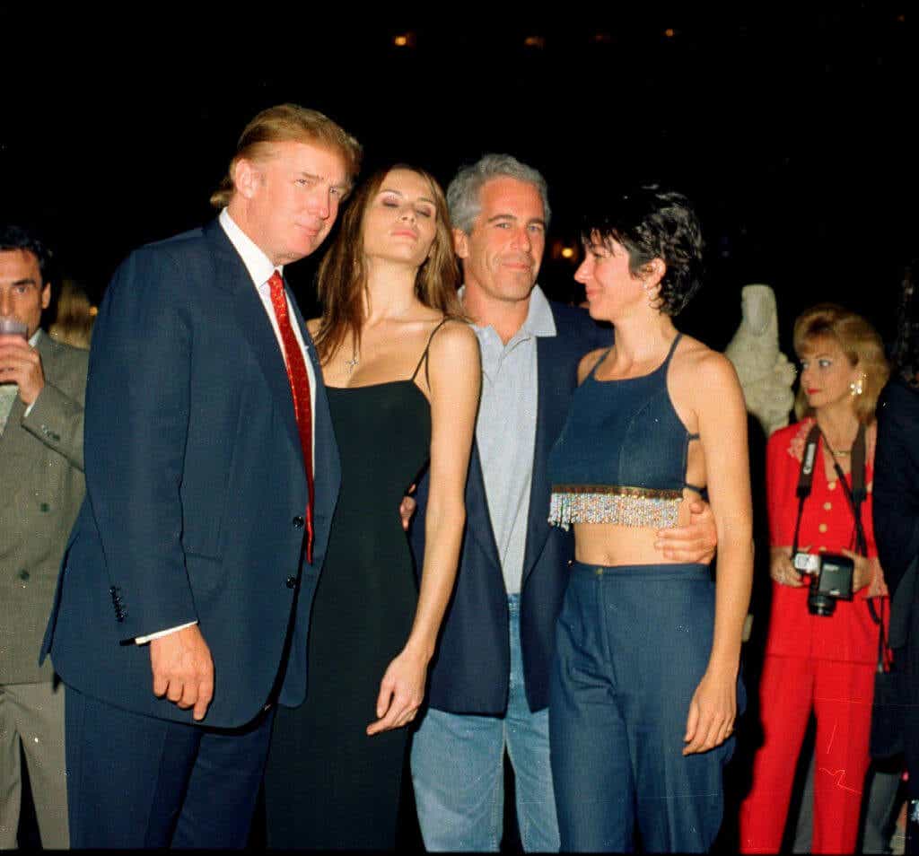 From left, Donald Trump, his future wife Melania Knauss, Jeffrey Epstein and Ghislaine Maxwell at the Mar-a-Lago club in Palm Beach, Fla., on Feb. 12, 2000. 