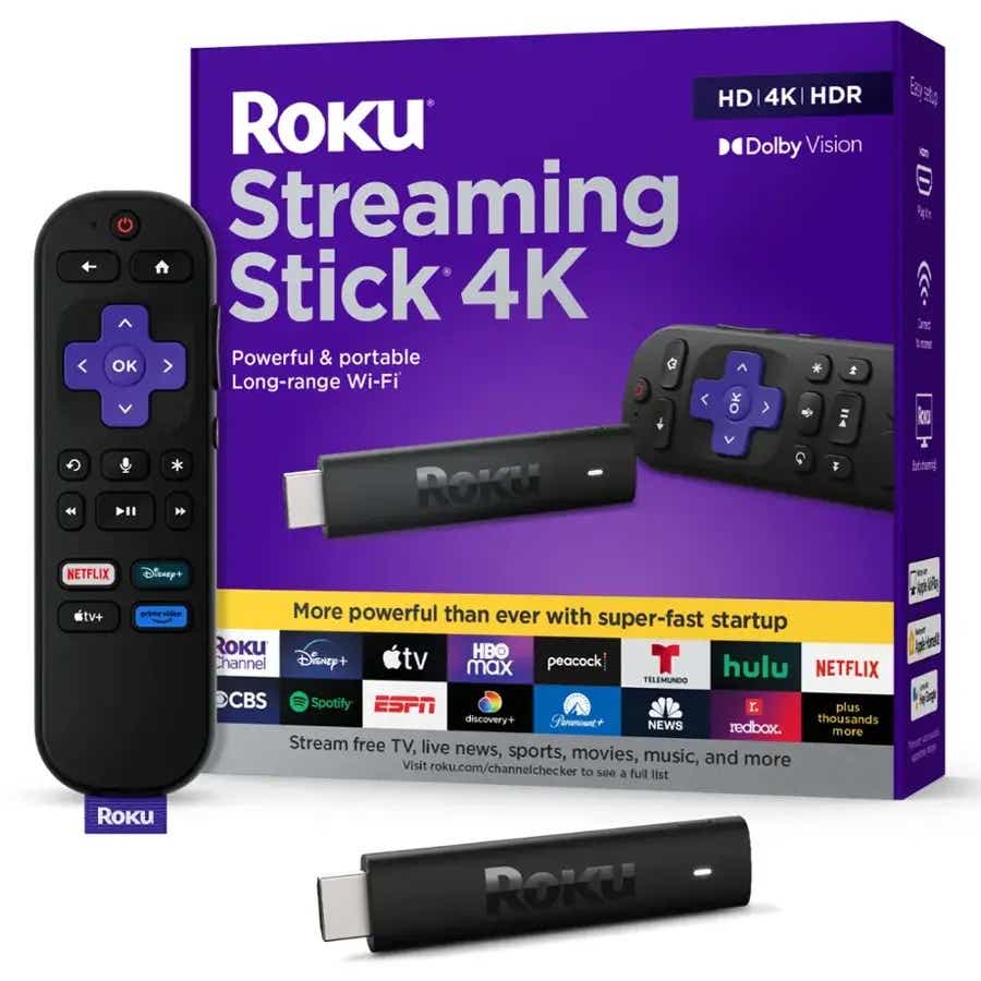 Roku - Streaming Stick 4K - HDR & Dolby Vision Streaming Device for TV with Voice Remote & Long-Range Wi-Fi - Black