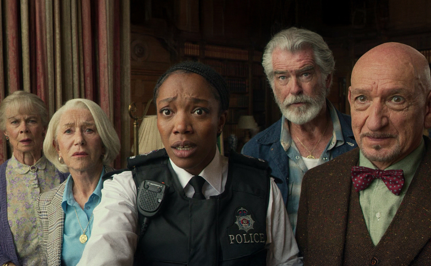 Helen Mirren, Pierce Brosnan, Sir Ben Kingsley, Celia Imrie, Naomi Ackie
