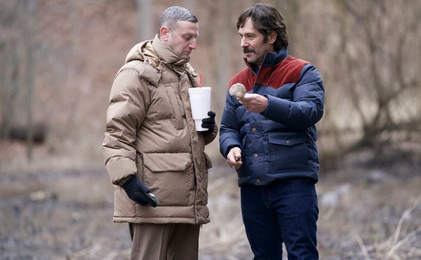 tim robinson and paul rudd in the woods in Friendship