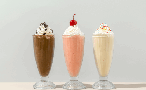 a chocolate, strawberry, and vanilla milkshake