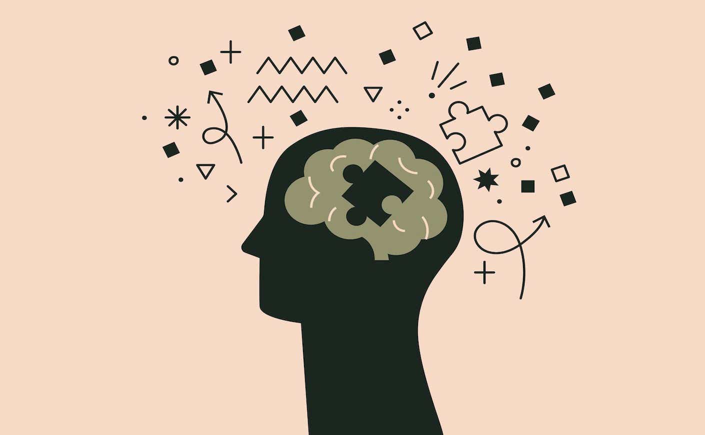 illustration of a head with chaos surrounding it