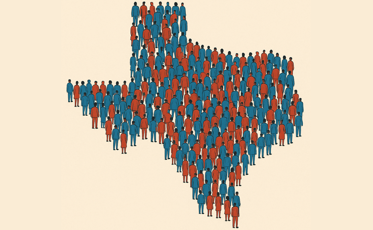 a map of texas made out of red and blue people
