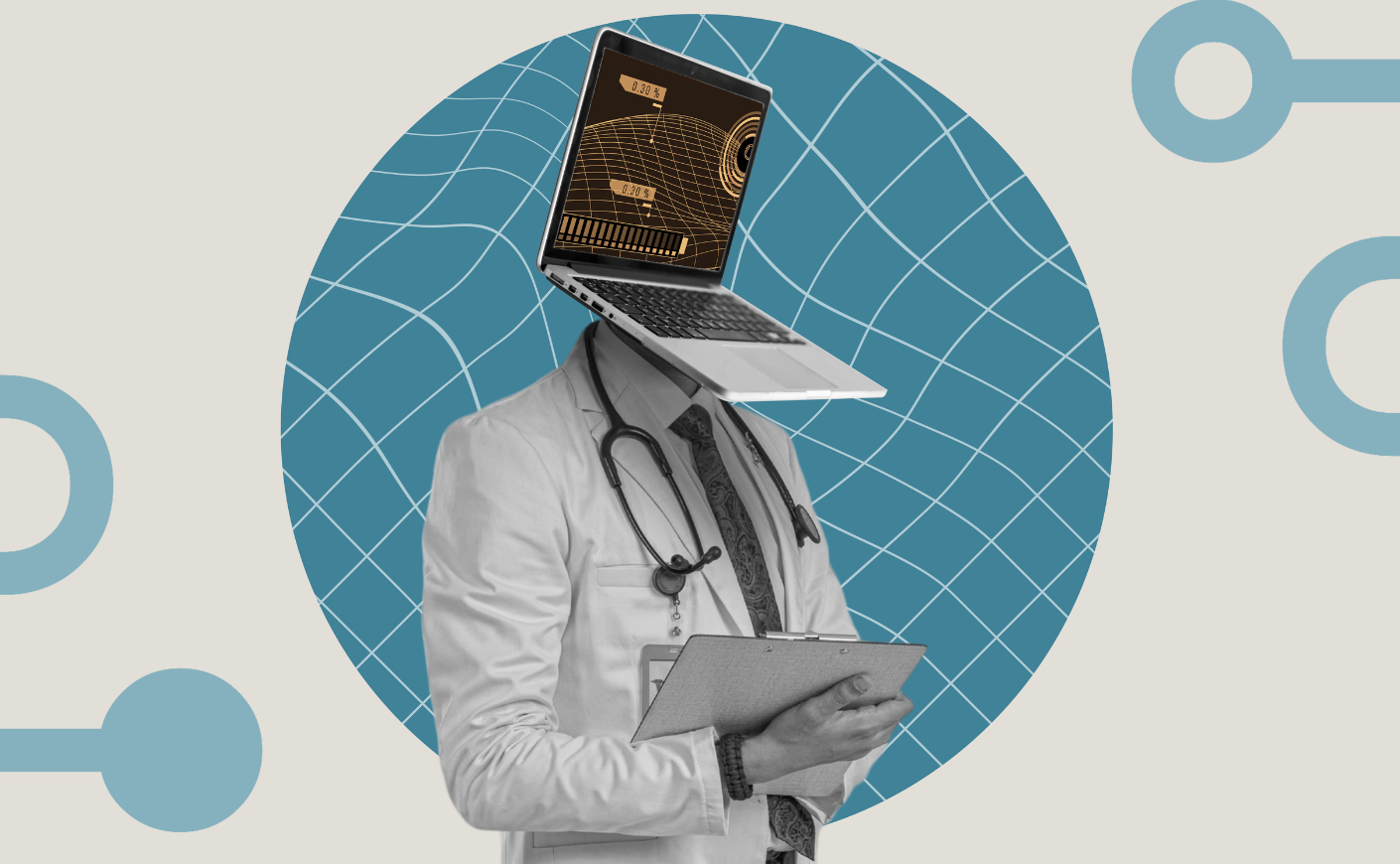 A doctor with a computer head, A.I. in the medical field