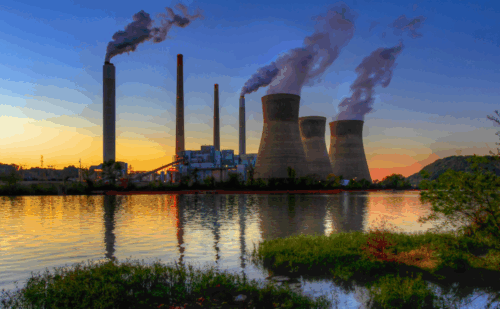 Sunset on the John E Amos power plant in West Virginia