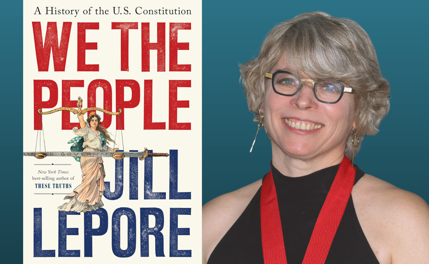 collage of we the people book cover next to author jill lepore
