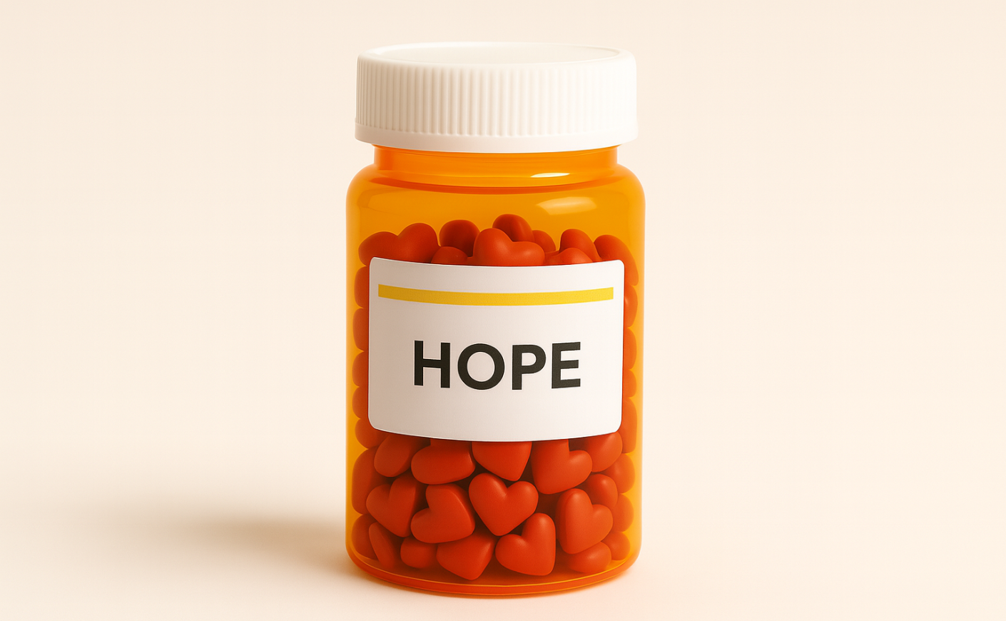 a prescription bottle with "hope" on it