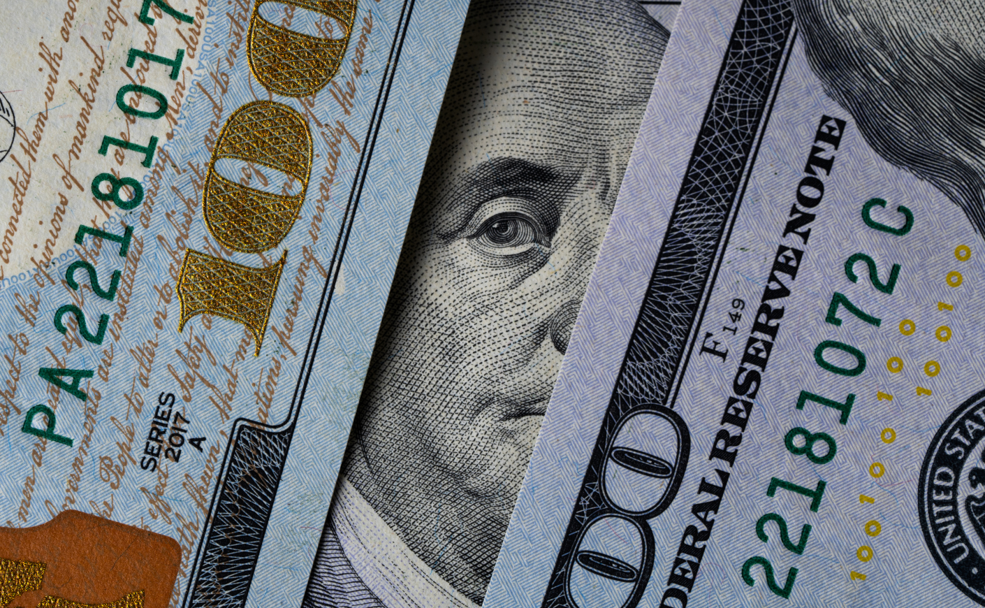 Close-up of Benjamin Franklin's face on a $100 bill