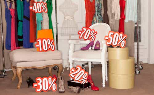 collection of clothing and shoes with discounts attached