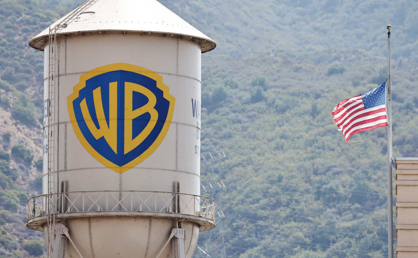 : An American flag flies at Warner Bros. Studio on September 12, 2025 in Burbank, California.