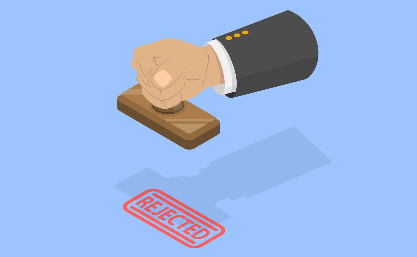 Illustration of a hand holding a "rejected" stamp