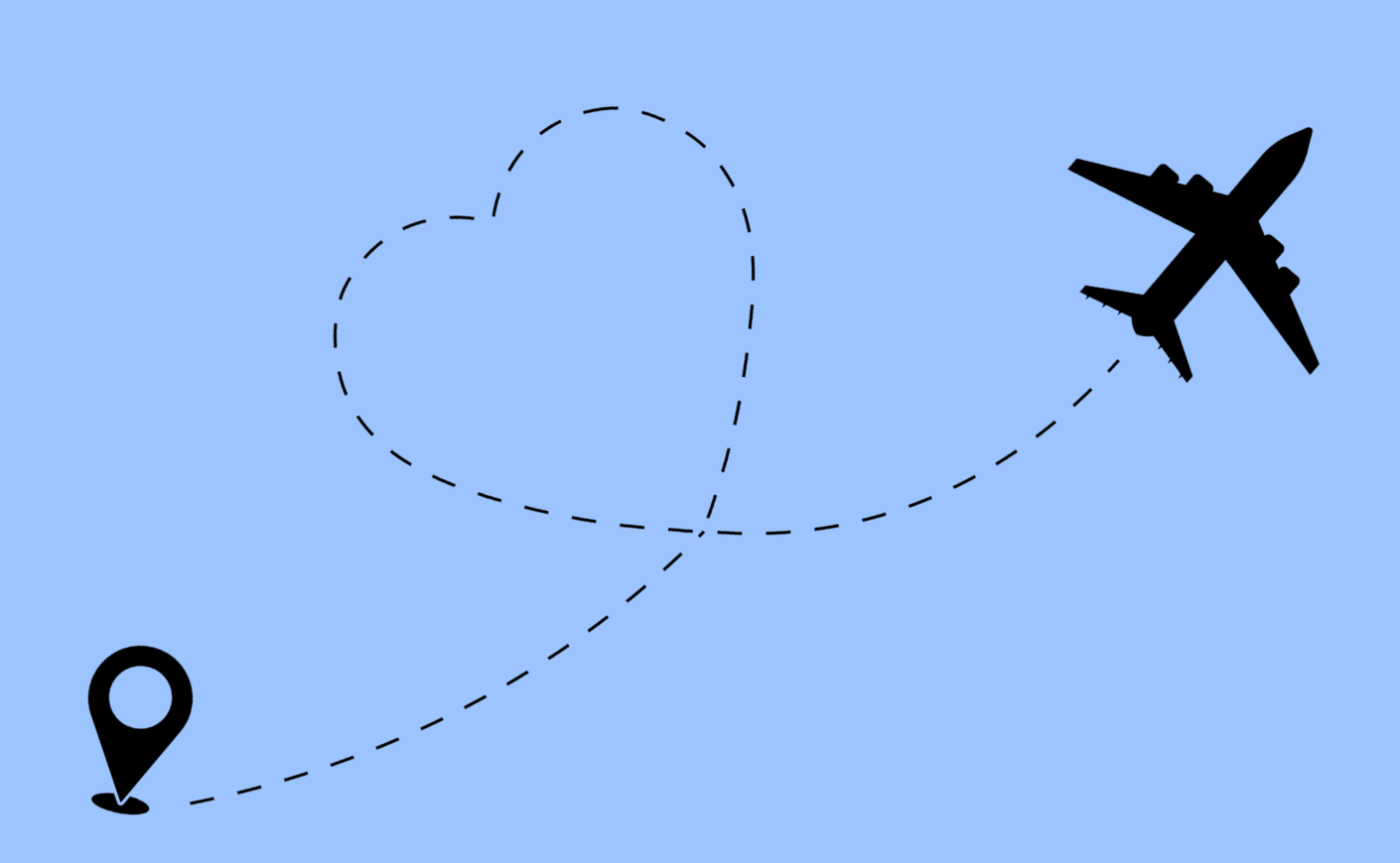 Illustration of a plane's flight path in the shape of a heart