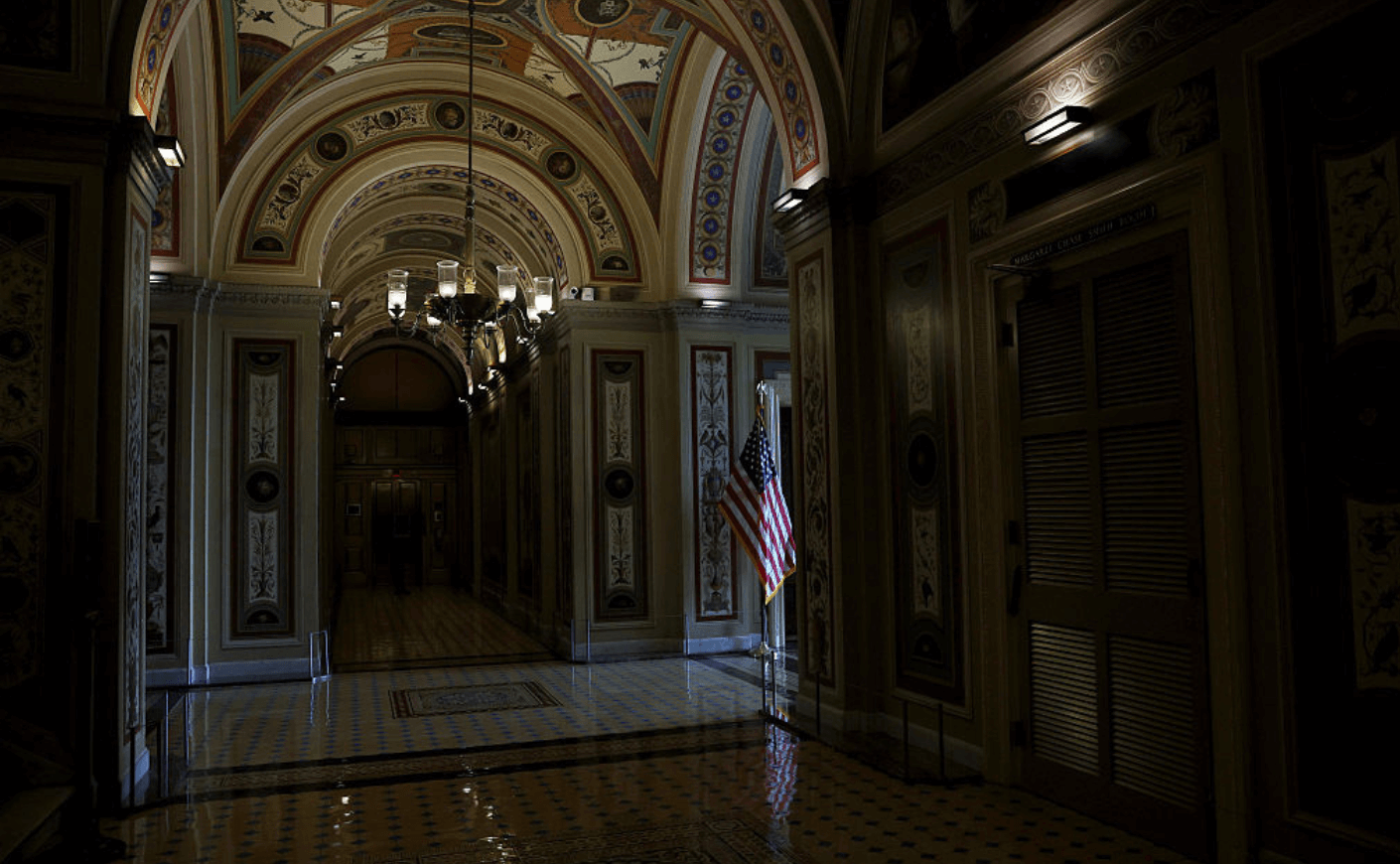 An American flag is seen inside the U.S. Capitol Building on Sept. 23, 2025, ahead of a looming government shutdown.