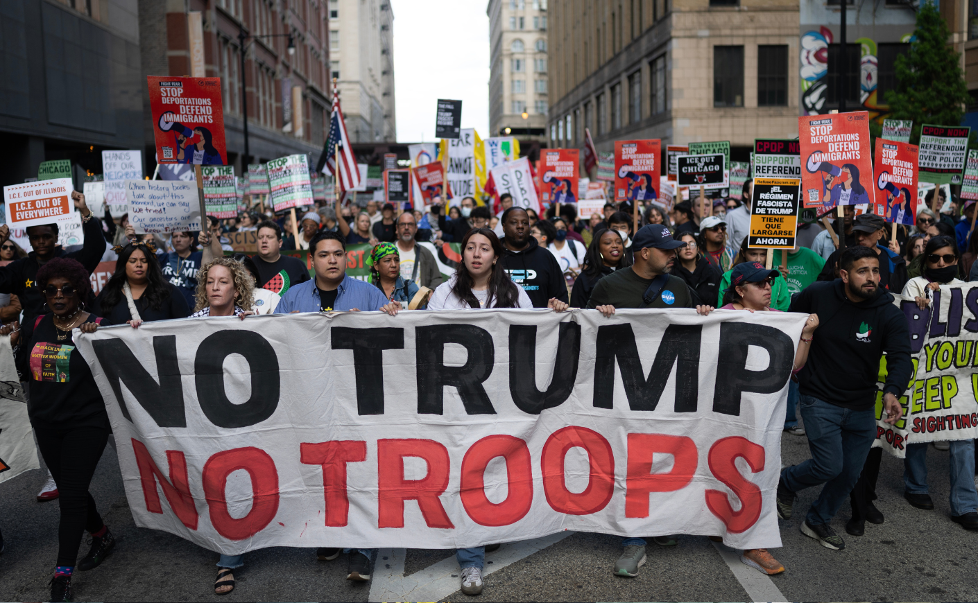 Demonstrators march through downtown during a protest against President Donald Trump's immigration policies on September 06.
