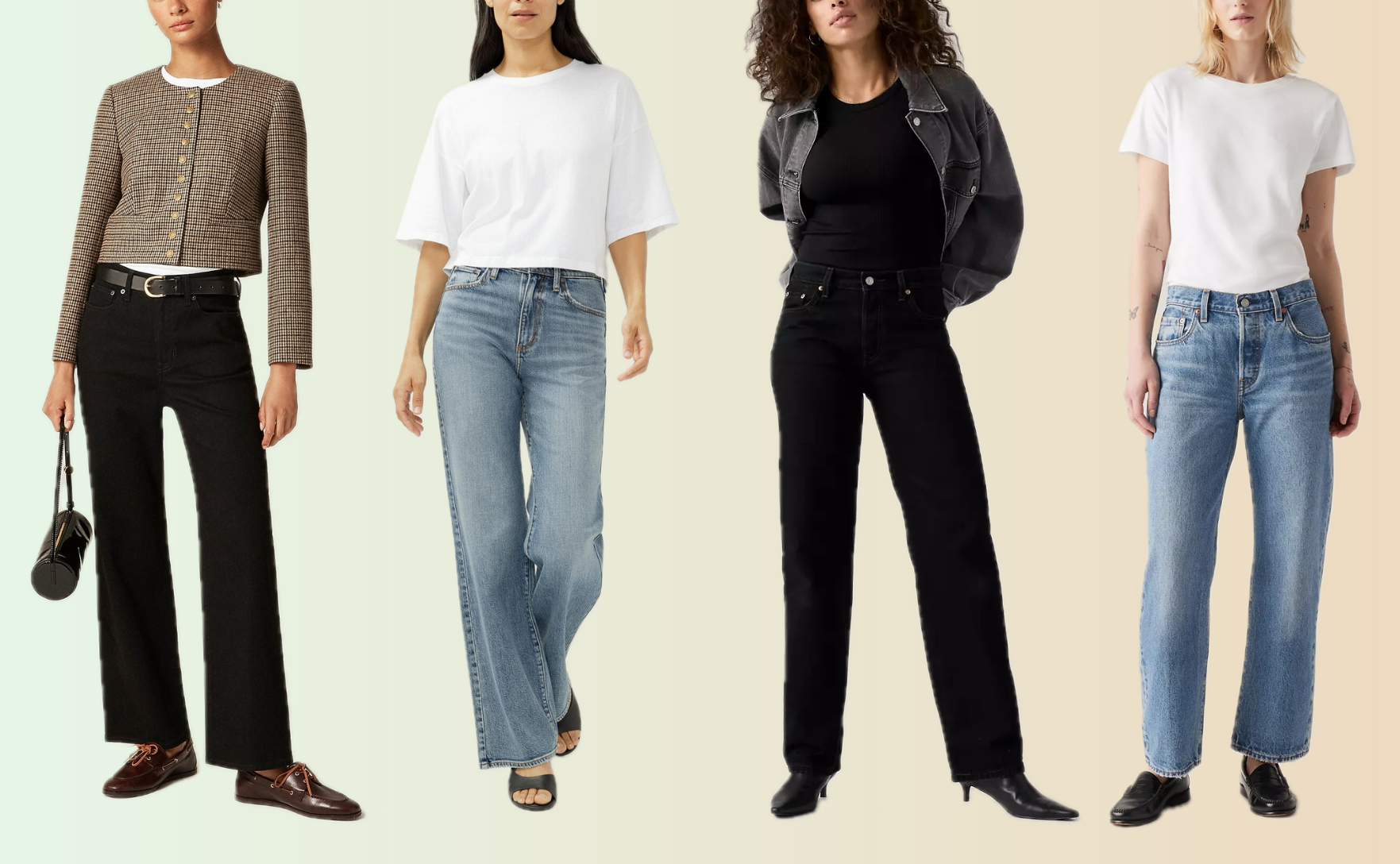 models wearing denim outfits on ombre background