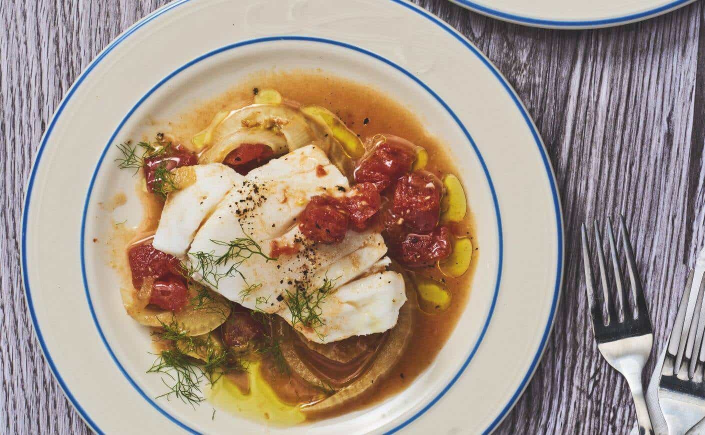 A plate of Mediterranean sea bass.