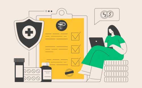 Health insurance abstract concept vector illustration. Health insurance contract, medical expenses, claim application form, agent consultation, sign document, emergency coverage abstract metaphor.