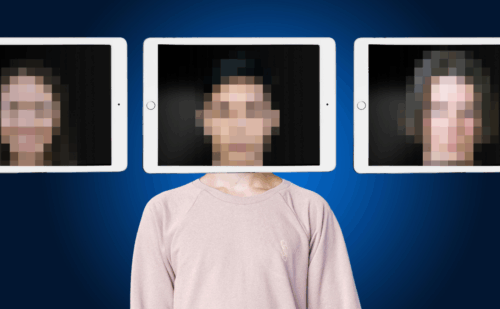 Changing face using AI generated deepfake technology concept